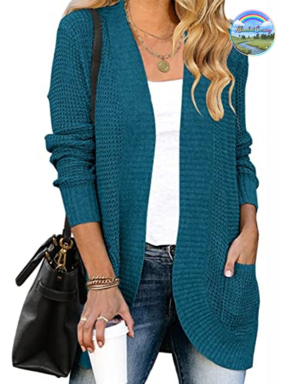 Womens Open Front Chunky Knit Cardigan Long Sleeve Draped Sweater